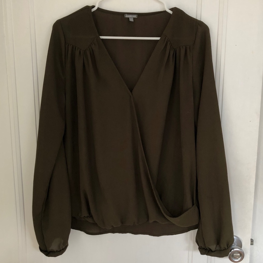 Very dark green cross-front blouse